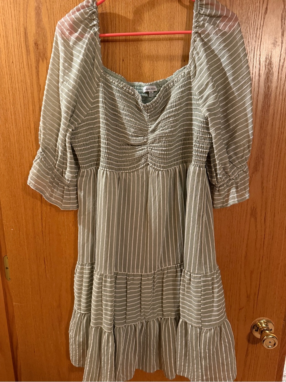 Striped Smocked Tiered Dress in Sage Green